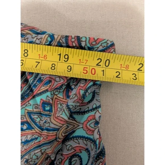 Rhea Women One Size Silk Blend Teal Pink Paisley Maxi Dress Boho Tiered Festival - Picture 9 of 10